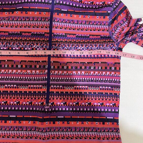 Nike Pro Sweatshirt Women's M Coral Pink Purple Black Geometric Pullover 1/2 Zip - Picture 3 of 7